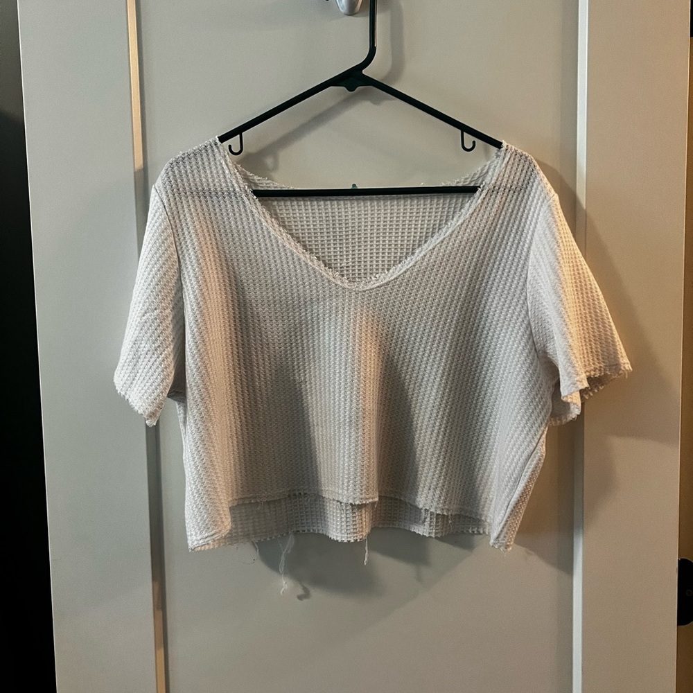 White V-Neck Waffle Knit Top